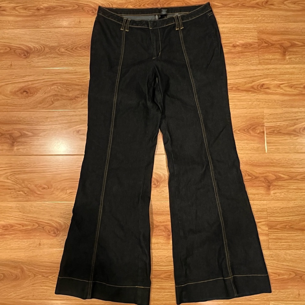 yellow stitch flare jeans